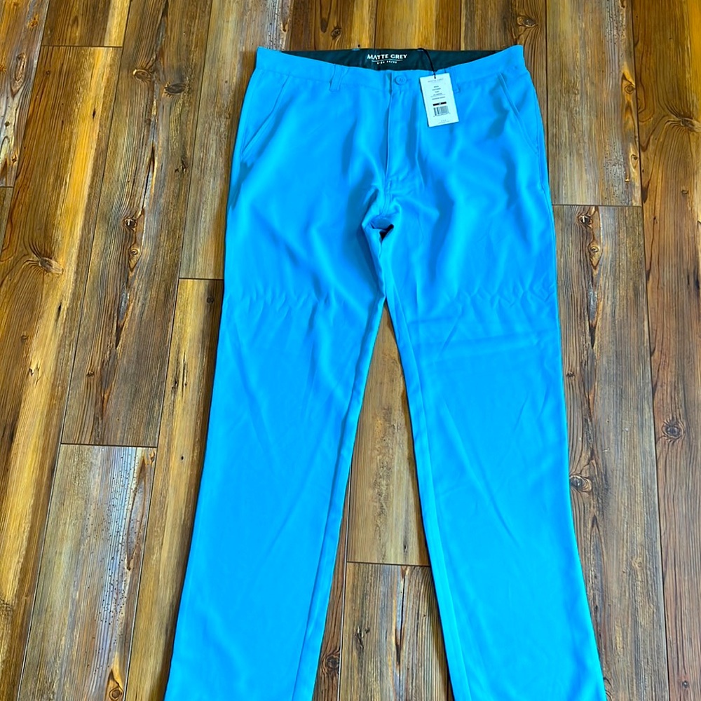 Matte Grey turquoise blue golf pants (new with tags). 34/32